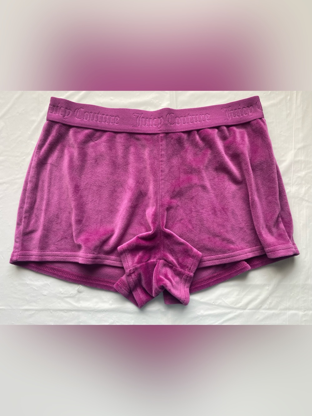 Juicy Couture Plum Purple Velour Angled Rhinestone Pajama Shorts Size S